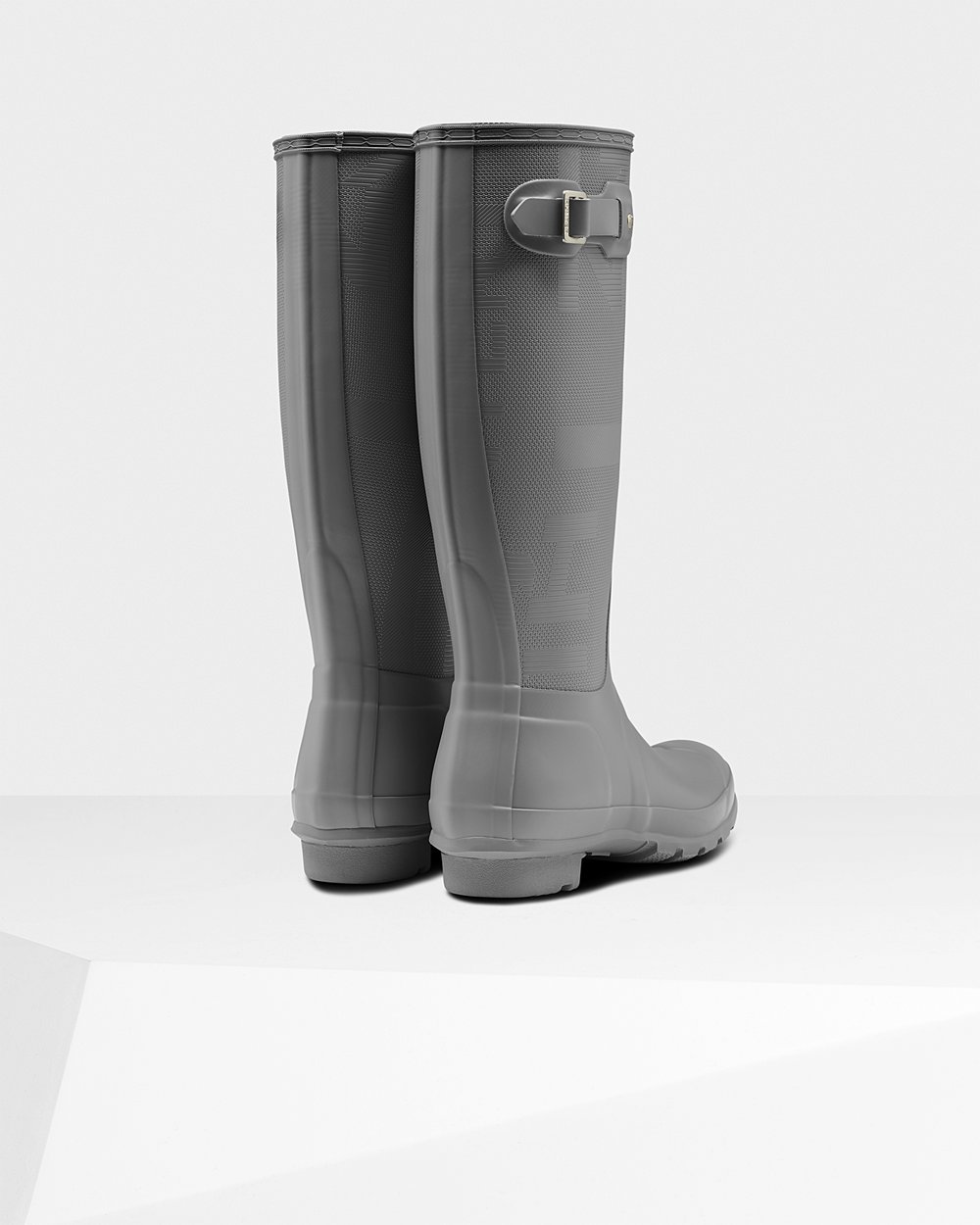 Womens Hunter Original Exploded Logo Texture - Tall Rain Boots Grey - 4582-RBFNW